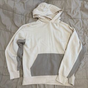 OAK + FORT cream and grey colour block hoodie